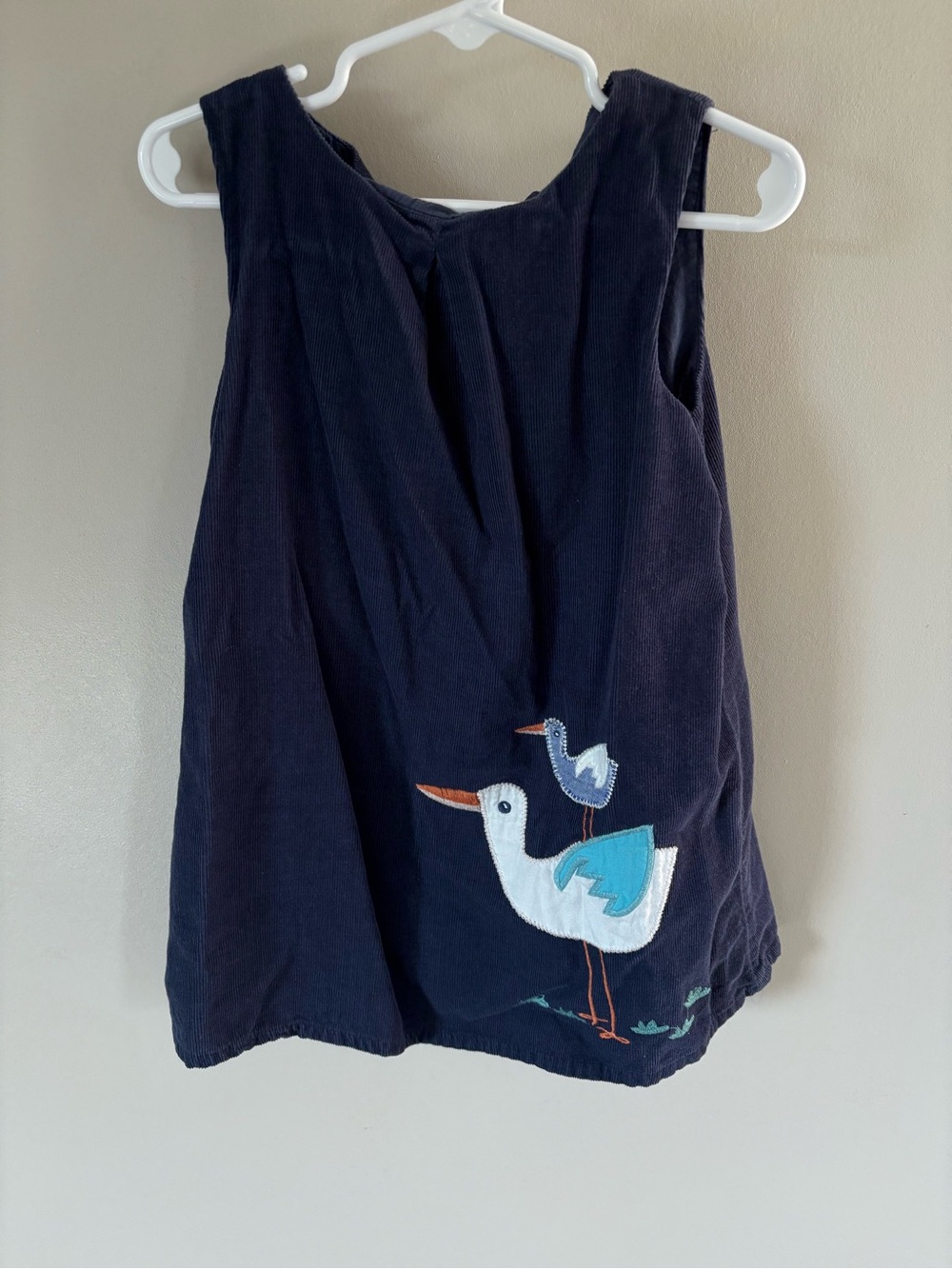 Girls Navy Corduroy Bird Appliqué Dress